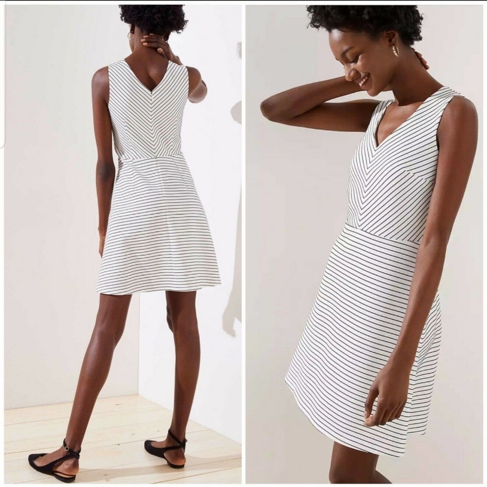 LOFT White Dress with Black Stripes